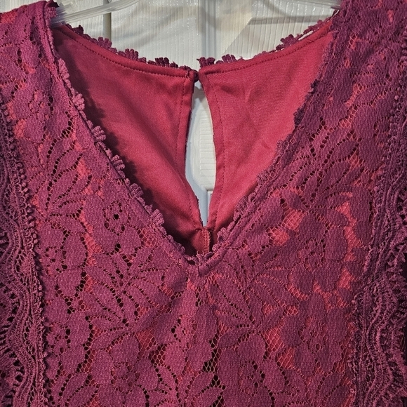 New Lacey Long Sleeved V-Neck Lined Cottagecore Blouse Maroon XL - Picture 5 of 11